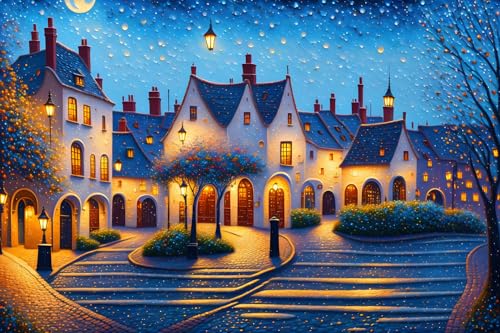Toile rue d'une vieille ville au clair de lune SERENDIPITP art mural 58 x 90 cm