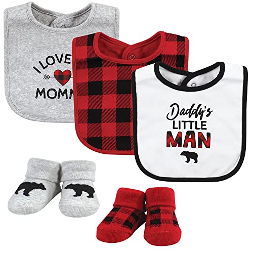 Image of Hudson Baby Unisex Baby Cotton Bib and Sock Set, Buffalo Plaid Family, One Size