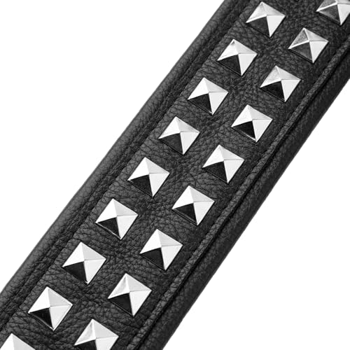 Levy\'s Leathers 2.5\" Wide Rebel Leathers Series Genuine Leather Guitar Strap, Black with Silver Studs, (M80GRPDX-BLK)