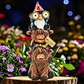 CFFOWNUG Christmas Garden Gnomes Outdoor Statue: 11'' Highland Cow Decor with Welcome Sign Funny Triple Yard Decorations with Solar Light Unique Birthday Gifts for Women Mother Grandma
