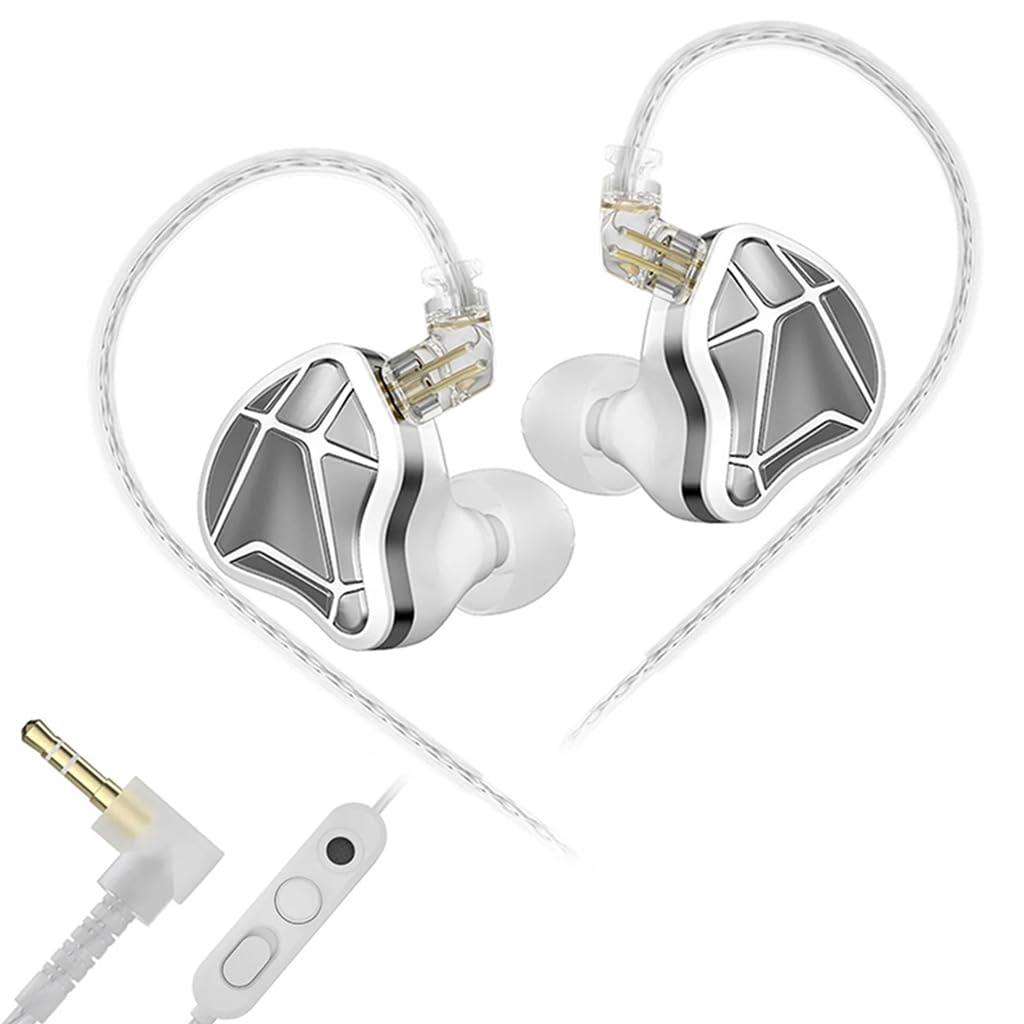 KZ Axas Gaming in Ear Monitor with Built-in DSP Sound Card & Dual Microphones, FPS Audio Tuning, HiFi 10Hz-20kHz Driver, Detachable Silver-Plated Cable, Over-Ear Hook (White 3.5mm)-image-5