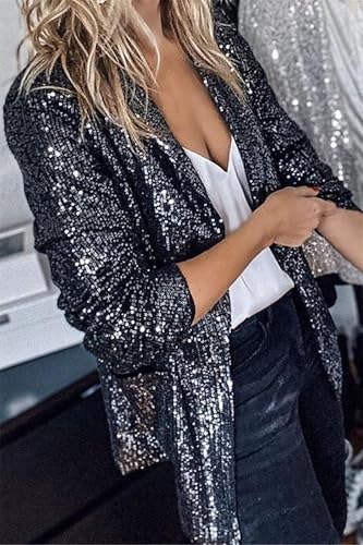 Womens Casual Open Front Sequin Blazer Jackets Women's Sequin Blazer Long Sleeves Lapel Sparkly Coat Glitter Jacket3