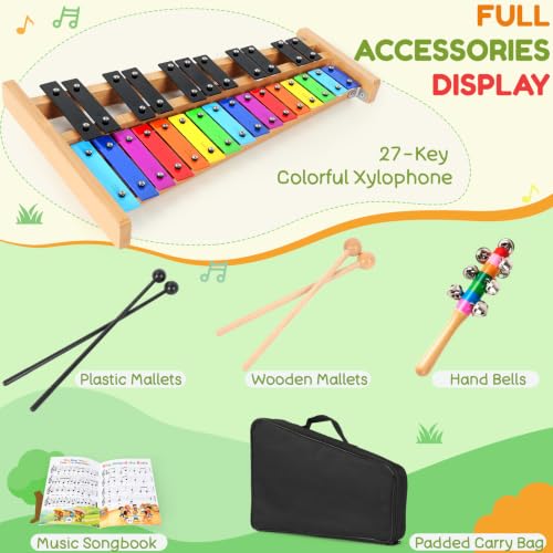 Image of lotmusic Xylophone for Kids,Glockenspiel Xylophone 27 Note Percussion Kit Musical Instruments with Soogbook & Carry Bag for Toddlers Adults, Birthday Educational Gift Colorful Metal Keys