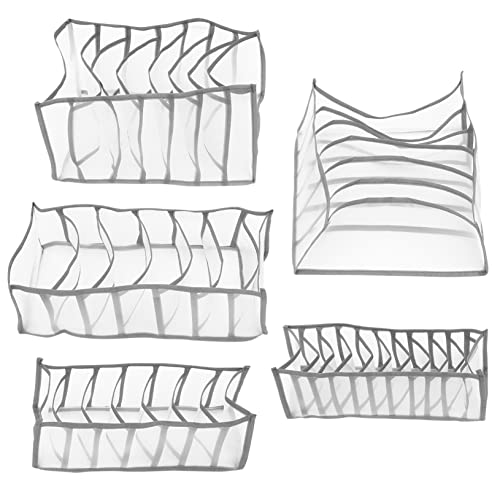Zerodeko 5Pcs Multigrid Underwear Organizer Closet Storage Bins for Jeans Socks Bras Ties Mesh Design for Easy Visibility Quick Access for Wardrobe