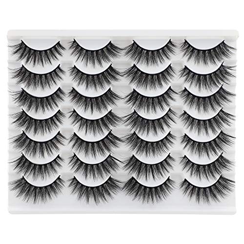 JIMIRE 14 Pairs False Eyelashes Cat Eye Fluffy Long Fake Eyelashes 3D Volume Faux Mink Lashes Packs