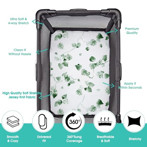 Image of Pack n Play Sheets, BROLEX 2 Pack Mini Crib Sheets,Stretchy Portable Fitted Playard Sheet Set, Convertible Playard Mattress Cover,Ultra Soft Breathable Material,Exotic & Flora