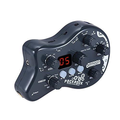 ammoon PockRock Pedal de efectos de guitarra Procesador multiefectos 5 módulos de efecto 15 tipos de efectos 40 ritmos de tambor función de afinación con adaptador de corriente (gris oscuro)