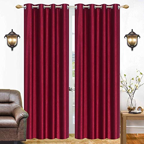 Image of Polyester Eyelet Window Curtain, Solid Plain Light Filtering Curtain for Bedroom, Living Room & Home Office, 5 Feet (60 x 48 Inch), Maroon, Pack of 2