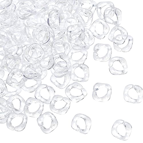 SUPERFINDINGS About 300pcs Transparent Acrylic Linking Rings 17x16mm Quick Link Connectors with Glitter Powder Twisted Square Link for Earring Necklace Jewellery DIY Craft Making