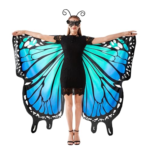 Ailes de papillon femme Halloween costume imprimé double face avec masque