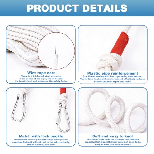 Image of HASTHIP 10m Clothes Drying Rope - Heavy Duty Polyester Cloth Rope for Drying Clothes with Hook 10mm Steel Core Clotheslines Wire Cloth Dry Ropes Wire, White