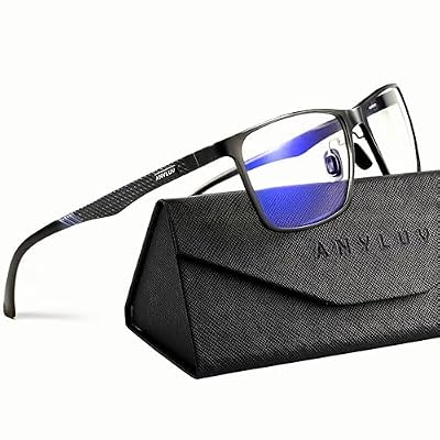 ANYLUV Blue Light Glasses Men, Relieve Eyestrain and Eye Protection, Al-Mg Metal Computer Blue Light Blocking Glasses Clear Black