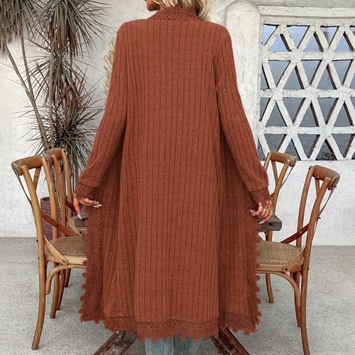 Long Cardigans for Women Open Front Drape Lightweight Duster Long Sleeve Crochet Lace Outerwear Casual Fall Cardigan