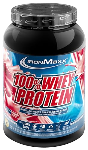 IronMaxx 100% Whey Protein Pulver - Himbeer 900g Dose | zuckerreduziertes, wasserlösliches Eiweißpulver aus Molkenprotein | viele verschiedene Geschmacksrichtungen