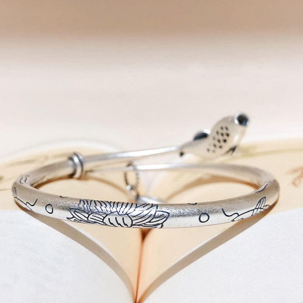 Fußkettchen Mode Dekoration Armbänder Silber Fußkettchen for Frauen, 925 Sterling Silber Armreif Vintage Ethnisch Doppel Fisch Anhänger Manschette Armreif Verstellbares Offenes Amulett Armband Ewigkei