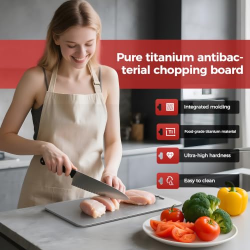 Image of 100% Pure Titanium Cutting Board Set of 3, Dishwasher Safe Kitchen Boards | 3-Piece Double-Sided Non-Toxic Cutting Board,Vegetables, Fruits, Raw and Cooked Food Prep,Features Handle (M+L+XL）