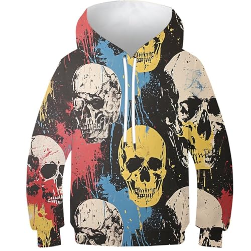 Sweatshirt long garçon 11-13 ans hoodie imprimé 3D crâne