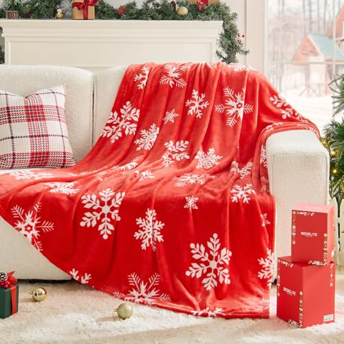 Image of BEDELITE Christmas Throw Blanket- Cozy Holiday Blanket with Red Snowflake Design, Soft Lightweight Fleece Christmas Blanket for Couch & Bed, Festive Home Decor & Gift, 50 inchx60 inch
