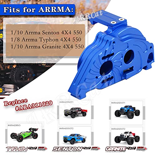 Arrcat For 1/10 Arrma Senton 4X4, Arrma Granite 4X4, Arrma Typhon 4X4 Aluminum Motor Mount Gear Cover Set, Rc Upgrades Part Hops Up For 1/10 Arrma Granite Senton Typhon,Replace Ara311029,Blue #TOP1