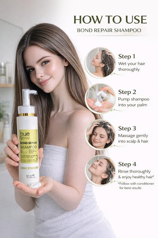 Image of Hue & You Bond Repair Shampoo | Strengthening & Damage Repair Shampoo | Restores Weak & Chemically Treated Hair | Reduces Breakage & Frizz | Suitable for All Hair Types