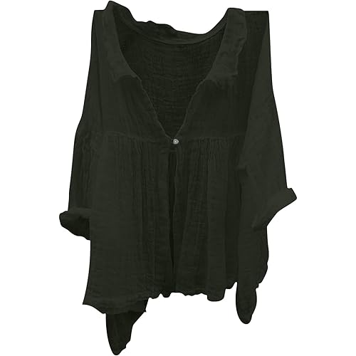 Summer Button Linen Clothes Women 2025 Women's Cute Oversized 3/4 Sleeve Blouses Casual Solid V Neck Tops for Womens