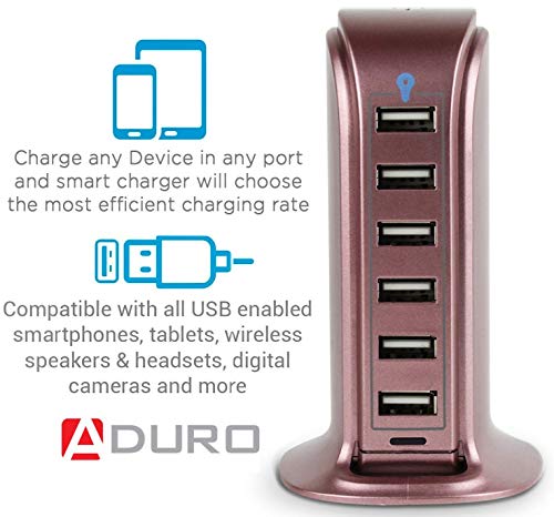 Aduro 40W 6-Port Usb Desktop Charging Station Hub Wall Charger For Iphone Ipad Tablets Smartphones With Smart Flow (Rose Gold) #TOP2
