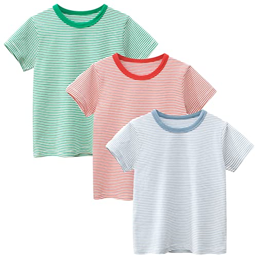 Toddler Striped T Shirts Boys Girls Short Sleeve Color Block Basic Tees for Kids Crewneck Cotton Shirts Summer Tops3
