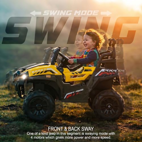 Image of Baybee Broot Electric Car for Kids with Parental Control | Baby Battery Operated Ride On Toy Car with 4x4 Motor, RGB Lights, Music & Swing Mode | Rechargeable Battery Car for Kids 2-6 Years (Yellow)