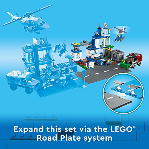 LEGO City Police Station Toy Set for 6+ Year Old Kids, Boys & Girls - Includes Van, Garbage Truck, Helicopter, 5 Minifigures, and Dog