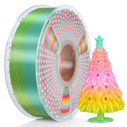 Image of SUNLU Silk Rainbow PLA Filament, Multicolor Silk 3D Printer Filament 1.75mm + /- 0.02mm, Fast Color Change Each 8 Meters, 330 Meters, 1kg /2.2lbs, Silk Rainbow Filament(Green-Red-Pink-Yellow)
