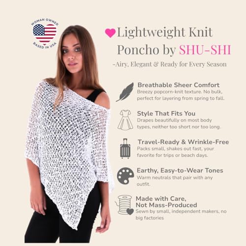 Image of SHU-SHI Summer Ponchos For Women Lightweight Sheer Popcorn Knit Sweater Cape Pullover