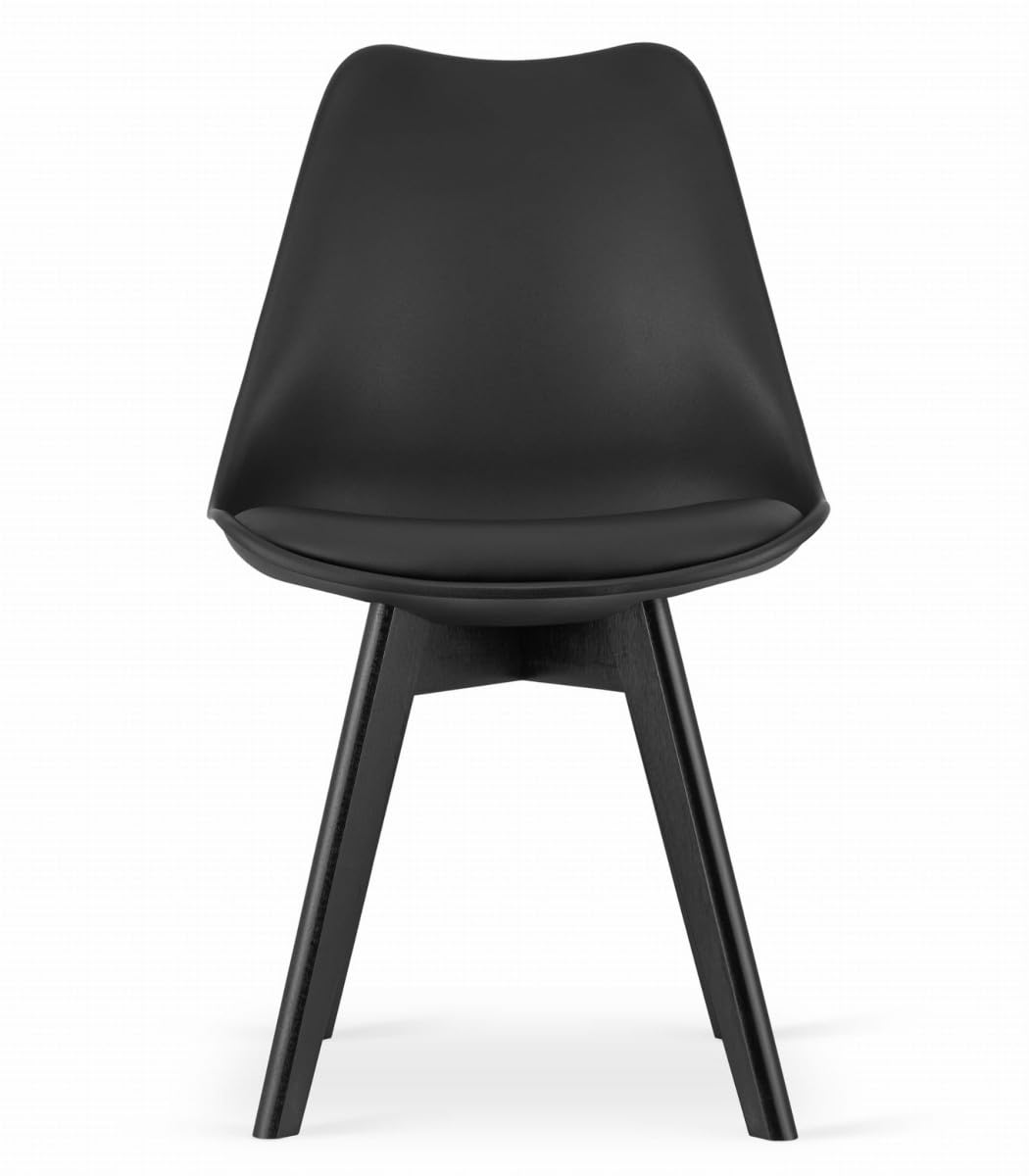 Juego de 2 sillas de Comedor Negras – Asientos Acolchados de plástico con tapizado en Polipiel y Patas Negras, combinación de Confort y Estabilidad.