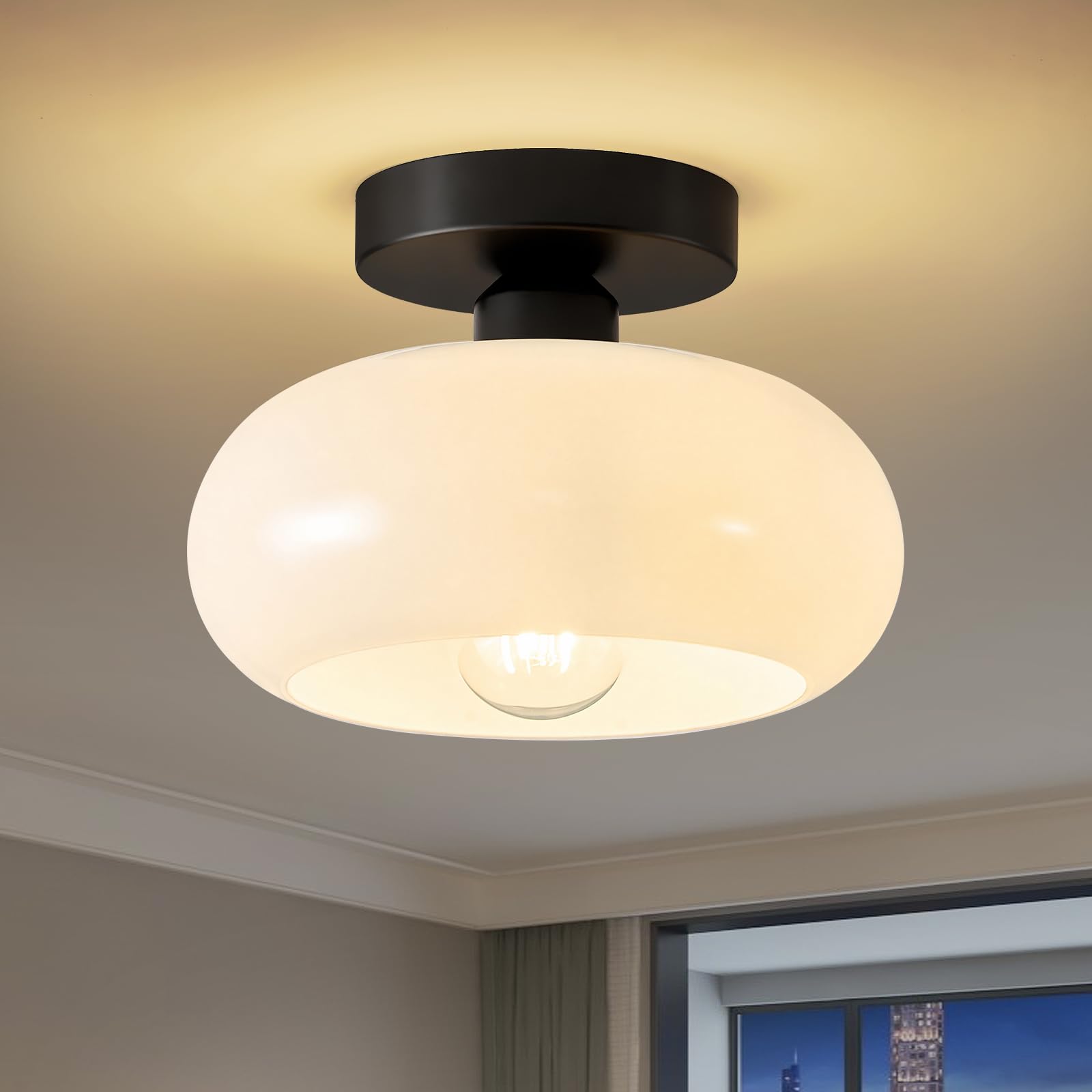 WOKNOS Lustre en Cristal Moderne Noir, E27 Plafonnier Salon, 22CM