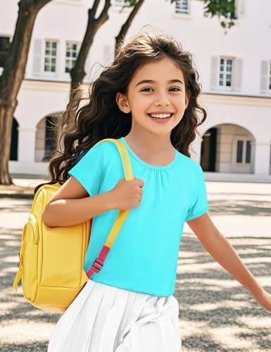 Image of Girls Short Sleeve Shirts Cotton Crew Neck T-Shirt Kids Plain Tees Tops Size 5-12 Years