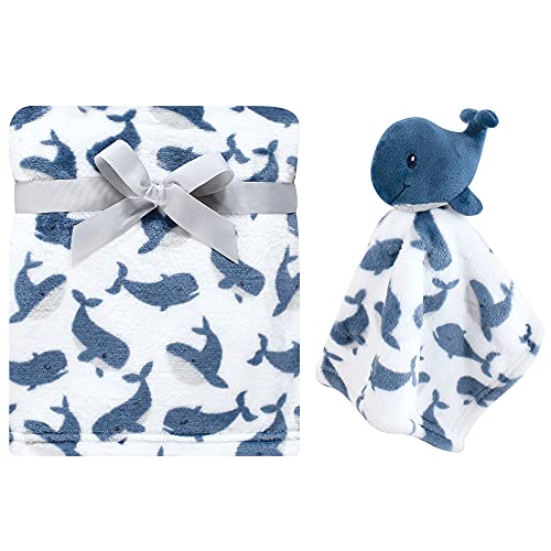 Image of Hudson Baby Unisex Baby Plush Blanket with Security Blanket, Blue Whale, One Size