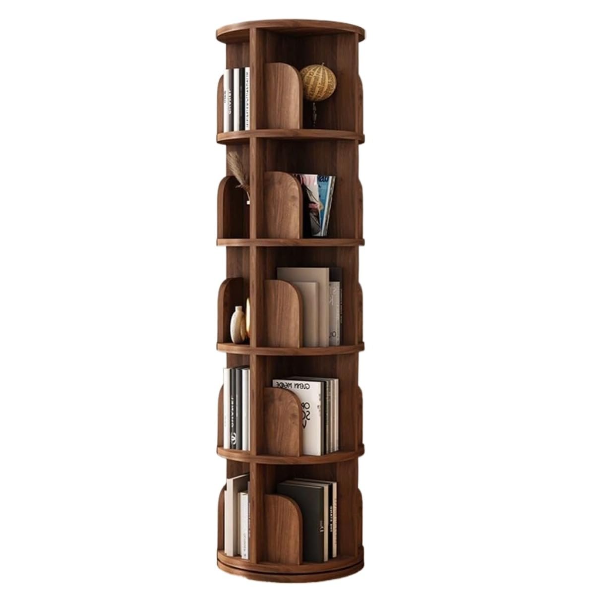 棚 回転式本棚 360° 無垢材シェルフ マルチレベル収納棚 ウォールナット Amazon｜本棚 回転式本棚 360° 無垢材シェルフ 絵本棚 リビング
