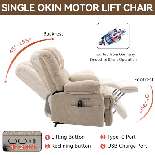 Sillón eléctrico reclinable grande beige con masaje miniatura 6