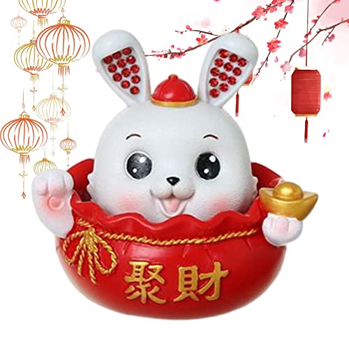 KIXS Chinese Rabbit Decoration | Adorable Resin Chinese Zodiac Rabbit Ornament,Fun Festive Animals Decoration for Office Table Desk Car Dashboard Decorations Cover