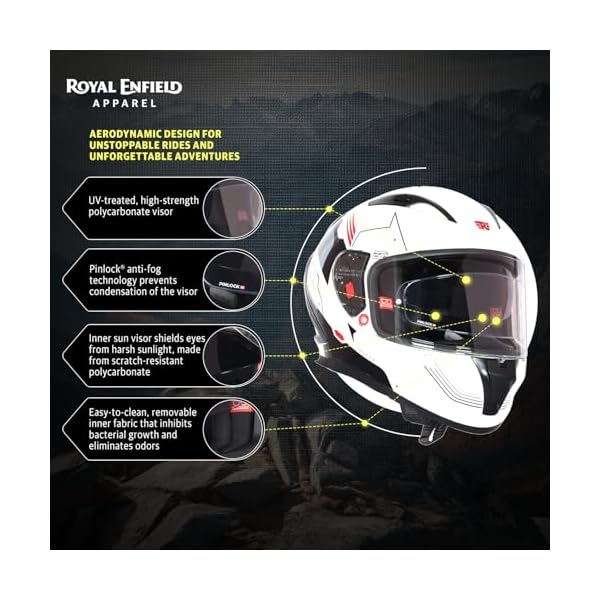 Royal Enfield SPEEDX Full FACE Blitz with Sun Visor & aerodynamic Spoiler | Certification: ISI & DOT | Liner: Dual EPS Expanded Polystyrene| UV Treated Surface | Polygiene Fabric Off-White (M) 58 CM