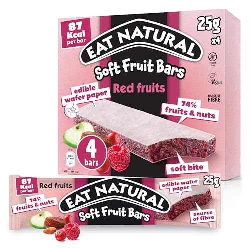 Eat Natural Fetta alla Frutta, 4 Barrette Morbide ai Frutti Rossi con Datteri e Mandorle, Fonte di Fibre, Senza Glutine, Ingredienti Naturali, Senza Aromi Artificiali, 4 x 25 g