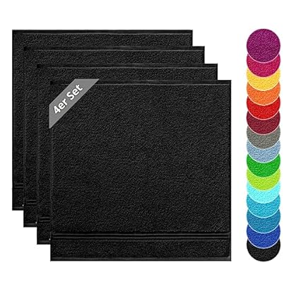 Lashuma 4er Set Frottee Geschirrtücher 50x50 cm, Linz Baumwoll Küchenhandtücher Schwarz