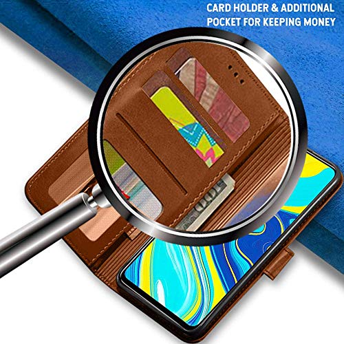 Image of Pikkme Flip Cover Leather Finish | Inside TPU with Card Pockets | Wallet Stand and Shock Proof | Complete Protection Button Flip Case for Samsung Galaxy A50 / A50s / A30s(Brown)