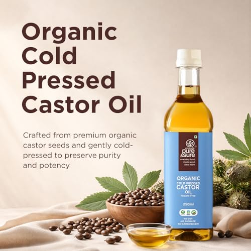 Image of Pure & Sure Organic Cold Pressed Castor Oil 250 Ml | For Hair Growth, Eyelashes, Eyebrows & Skin