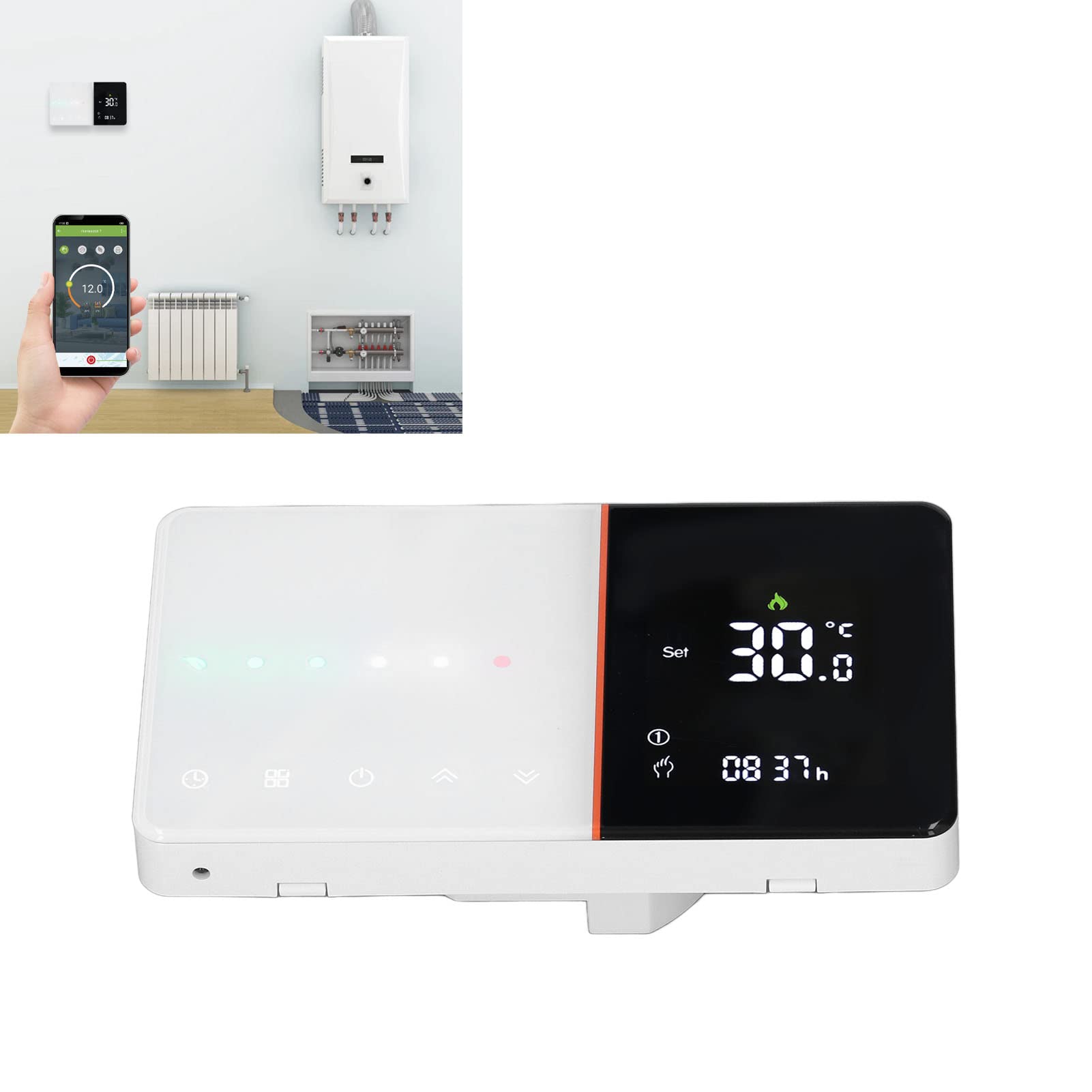 Inteligentny termostat WiFi, termostat z funkcją sterowania głosowego Wi-Fi, programowalny kursor, ujemny wyświetlacz LCD, inteligentny kontroler temperatury dla domu 95-240V