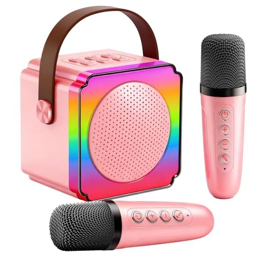 Gontence Karaoke con Microfono, Regalo Compleanno Bambina 3-12 Anni, Karaoke per Bambini con 2 Microfoni Wireless, Luce LED e Cambia Voce, Giocattolo Karaoke per Ragazzi e Ragazze 3-15 Anni