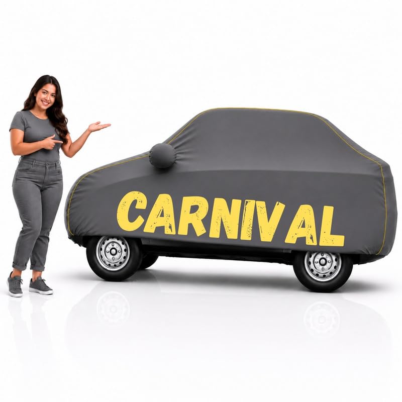 Image of Long-Life 100% Waterproof Carnival Car Body Cover for Dust & Rain, Compatible with All Models of Carnival Car Cover, Comes with Bird Droppings, Scratch, UV and Paint Protection - Grey