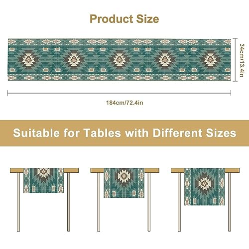 Image of Ethnic Southwestern Table Runner,Navajo Tribal Native American Boho Geometric Pattern Aztec Table Runner for Kitchen Table Dining Room Coffe 13x72 inch