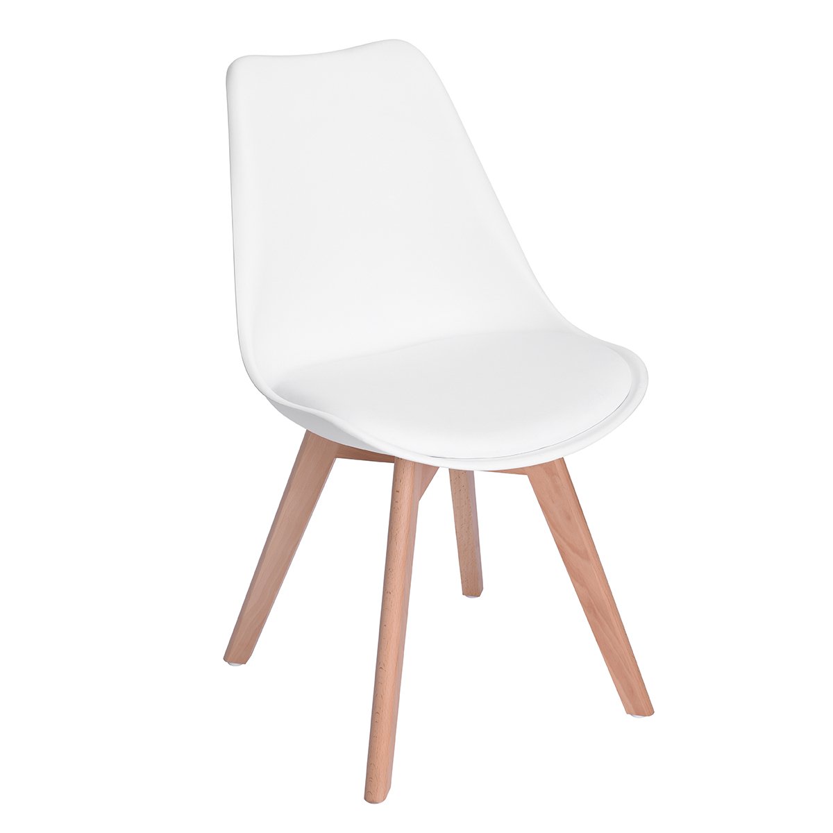H.J WeDoo Lot de 2 chaises scandinaves, pied en bois de hêtre et assise rembourrée, style nordique - Blanc