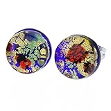 GlassOfVenice Murano Glass Venetian Reflections Round Stud Earrings - Golden Meadow