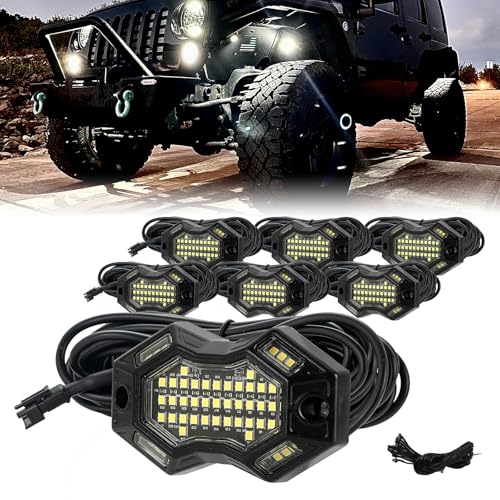 SUNPIE 6 Pods Magnetic White Rock Lights – Wide Beam Angle